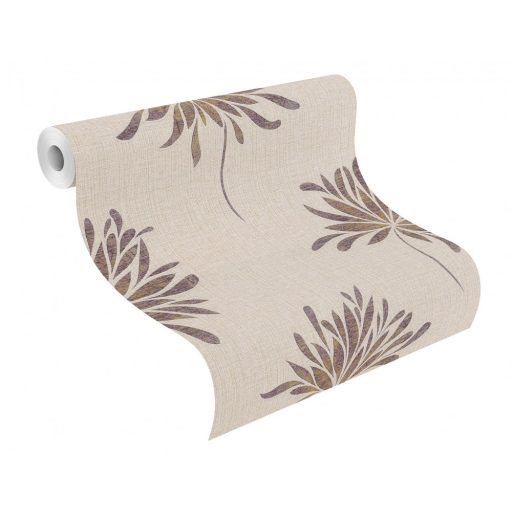 Rasch Andy Wand 649031 Natur túlméretezett absztrakt virágok pezsgőszín ezüst arany lila textilstruktúra fémes hatás tapéta