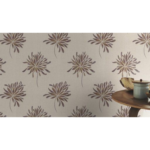 Rasch Andy Wand 649031 Natur túlméretezett absztrakt virágok pezsgőszín ezüst arany lila textilstruktúra fémes hatás tapéta