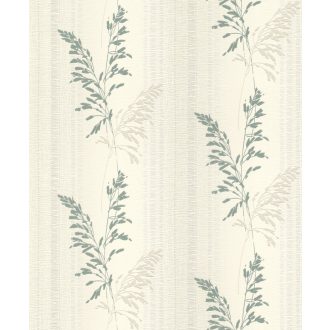   Változatos csíkos háttéren zsenge hajtások levélmintázat törtfehér szürkésbézs fényes zöld tapéta
