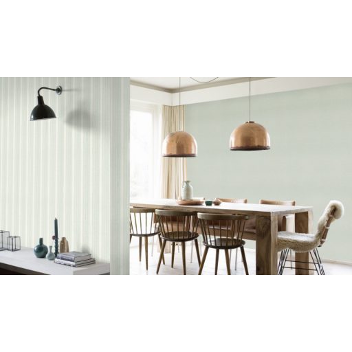 Mediterrán zöld tónusú textilminta fémes ezüst kiemelés tapéta