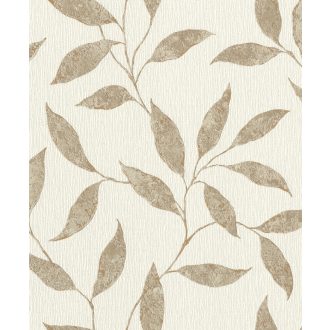   Könnyed szellősen kúszó levelek mintázata törtfehér barna rézszín fémes kiemelés tapéta