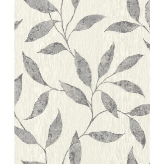   Könnyed szellősen kúszó levelek mintázata törthehér szürke sötétszürke ezüst fémes kiemelés tapéta