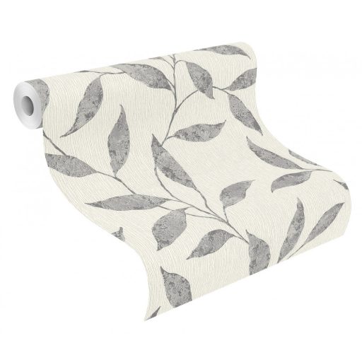 Könnyed szellősen kúszó levelek mintázata törthehér szürke sötétszürke ezüst fémes kiemelés tapéta