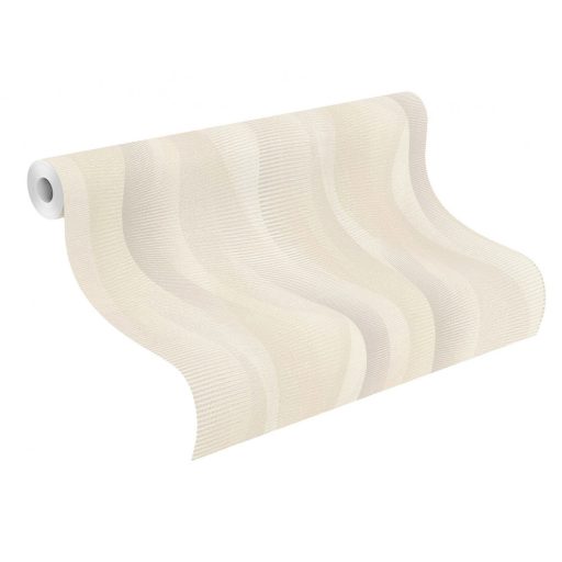 Gyengéd grafikus hullámok szép dinamika harmonikus megjelenés bézs krém kékesszürke rosé tapéta