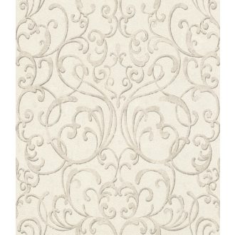   Vintage romantikus művészi indamotívum 3D törtfehér szürke tónusok ezüst kiemelés tapéta