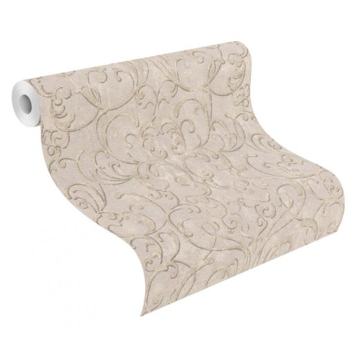 Vintage romantikus művészi indamotívum 3D szürke szürkésbarna ezüst kiemelés tapéta