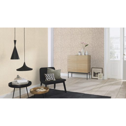 Vintage romantikus művészi indamotívum 3D szürke szürkésbarna ezüst kiemelés tapéta