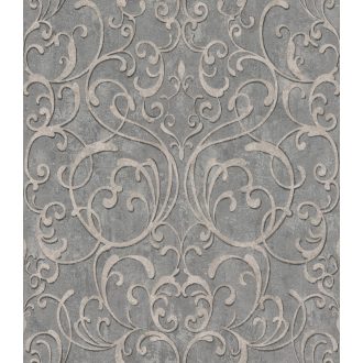   Vintage romantikus művészi indamotívum 3D sötétszürke szürkésbarna fekete ezüstszürke kiemelés tapéta