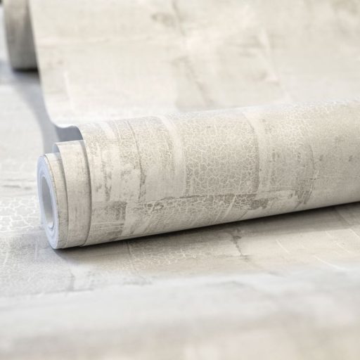 Festékrétegek átfedésében repedezett csillámló felületű töredezett grafikus minta elefántcsont fehér szürke ezüst tónus tapéta