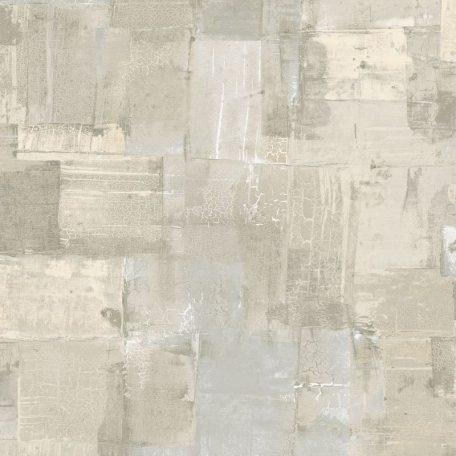 Festékrétegek átfedésében repedezett csillámló felületű töredezett grafikus minta homokszín bézs szürkésbézs és fehér tónus tapéta