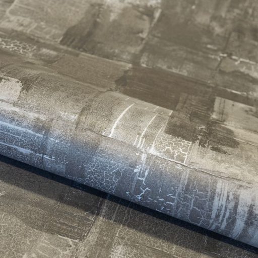 Festékrétegek átfedésében repedezett csillámló felületű töredezett grafikus minta szürke barna szürkésbarna és fehér tónus tapéta