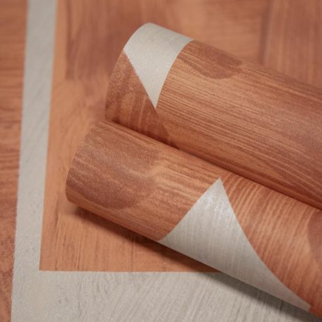 Absztrakt geometrikus műalkotás! Festett félkörök és négyzetek átfedése narancs terrakotta és fémes szürkésbézs tónus tapéta