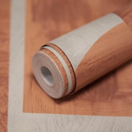 Absztrakt geometrikus műalkotás! Festett félkörök és négyzetek átfedése narancs terrakotta és fémes szürkésbézs tónus tapéta