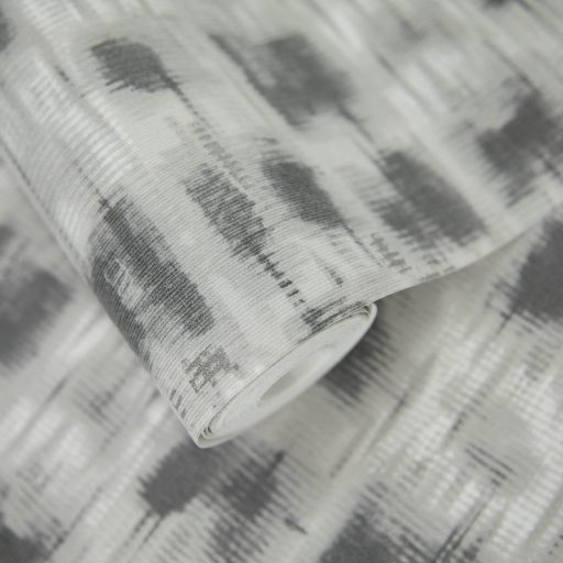 Monokróm Ikat minta elmosódó geometriai formákkal fekete szürke és fehér tónus tapéta