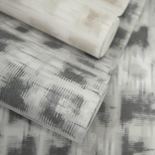 Monokróm Ikat minta elmosódó geometriai formákkal fekete szürke és fehér tónus tapéta