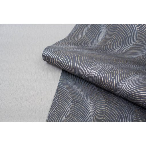 Finoman hullámzó texturált minta a homokdűnék eleganciájával szürke szürkésbarna kék arany és ezüst tónus finom mintafény tapéta