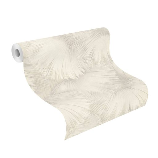 Nagyméretű legyezőformák tüzijátékként robbannak be a térbe krém krémszürke és szürkésbézs tónus finom mintafény tapéta