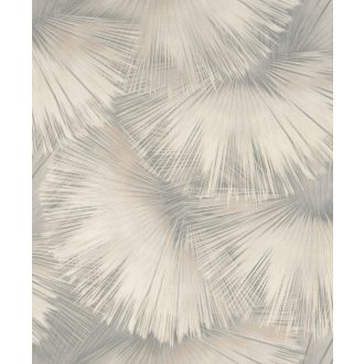   Nagyméretű legyezőformák tüzijátékként robbannak be a térbe halvány szürke krémfehér és ezüstös-szürkésbézs finom mintafény tapéta