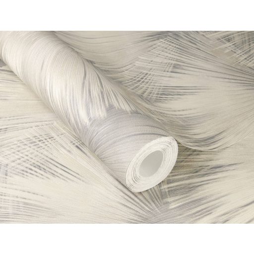 Nagyméretű legyezőformák tüzijátékként robbannak be a térbe halvány szürke krémfehér és ezüstös-szürkésbézs finom mintafény tapéta