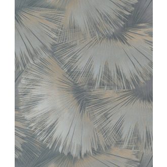   Nagyméretű legyezőformák tüzijátékként robbannak be a térbe füstszürke zöld szürkésbarna arany és sárgaréz finom mintafény tapéta