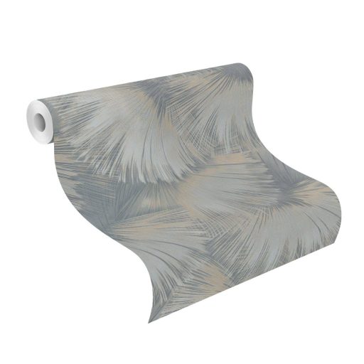 Nagyméretű legyezőformák tüzijátékként robbannak be a térbe füstszürke zöld szürkésbarna arany és sárgaréz finom mintafény tapéta