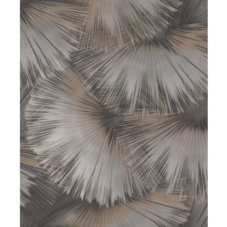   Nagyméretű legyezőformák tüzijátékként robbannak be a térbe grafitszürke szürkésbarna pezsgő és arany finom mintafény tapéta