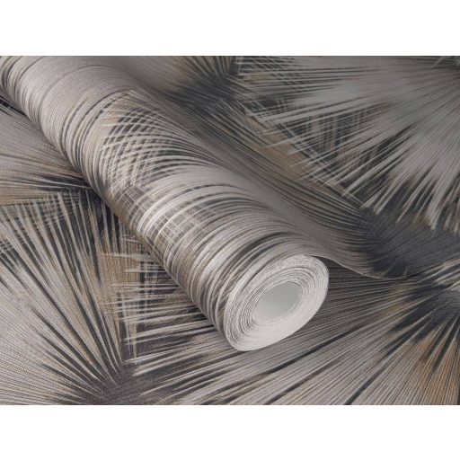 Nagyméretű legyezőformák tüzijátékként robbannak be a térbe grafitszürke szürkésbarna pezsgő és arany finom mintafény tapéta