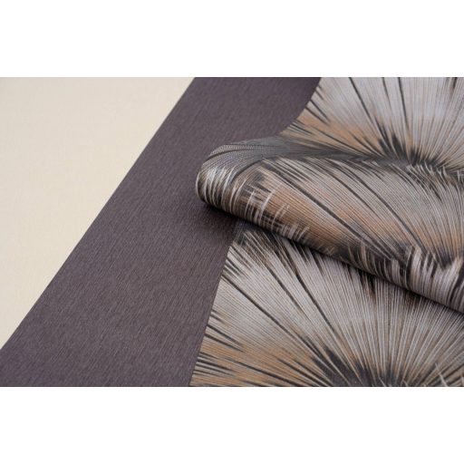 Nagyméretű legyezőformák tüzijátékként robbannak be a térbe grafitszürke szürkésbarna pezsgő és arany finom mintafény tapéta