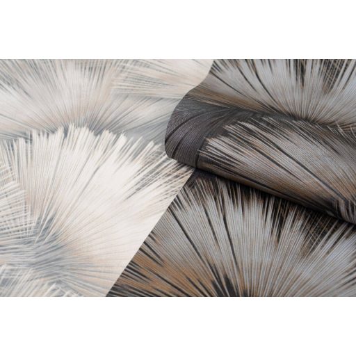 Nagyméretű legyezőformák tüzijátékként robbannak be a térbe grafitszürke szürkésbarna pezsgő és arany finom mintafény tapéta