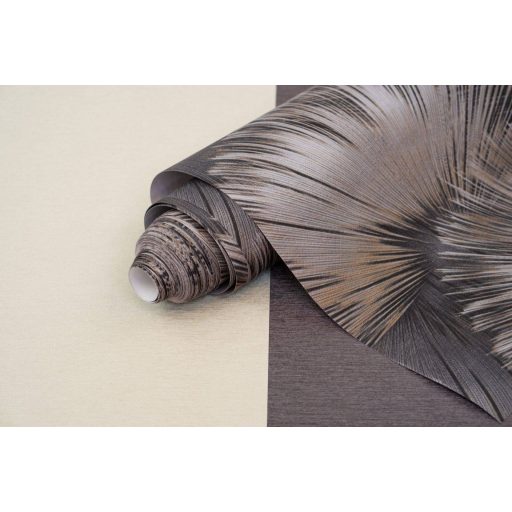 Nagyméretű legyezőformák tüzijátékként robbannak be a térbe grafitszürke szürkésbarna pezsgő és arany finom mintafény tapéta