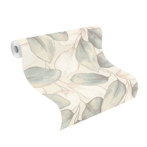 Plasztikus szinte élő és lélegző térbeli levél design pezsgő/pasztell narancs menta aranyló-pezsgő és világos bézs tónus tapéta