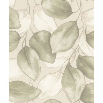   Plasztikus szinte élő és lélegző térbeli levél design világosbézs/szürkésbézs olívzöld éd ezüstös-fehér tónus tapéta