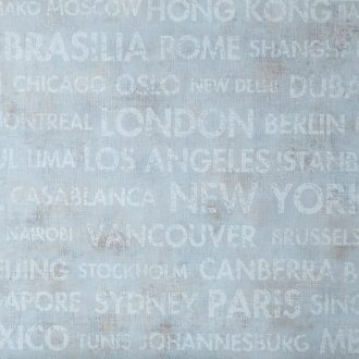   Caselio Passports 66566066 CITIES Design etno városnevek kék/szürkéskék törtfehér bézs barna tapéta