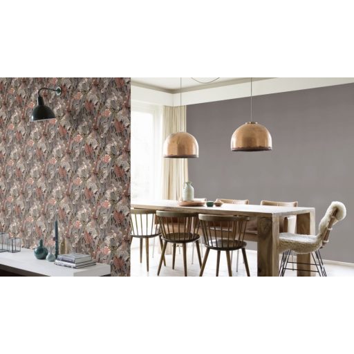 Rasch Tropical House 687842 Botanikus Trópusi 3D hatású nagy egzotikus levelek antracit szürke krém khakizöld matt korall tapéta