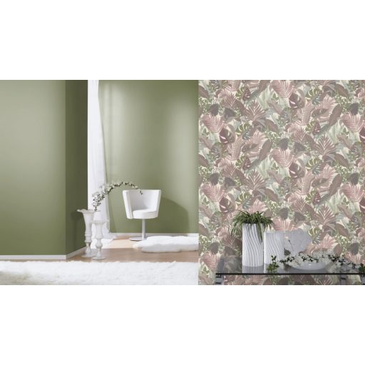 Rasch Tropical House 687859 Botanikus Trópusi 3D hatású nagy egzotikus levelek krémfehér rosé szürkéskék zöld tapéta