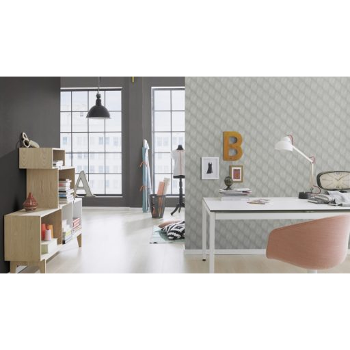 Rasch Tropical House 687903 Geometrikus bambusz struktúrájú grafikus 3D minta szürke ezüst fényes mintarészletek tapéta