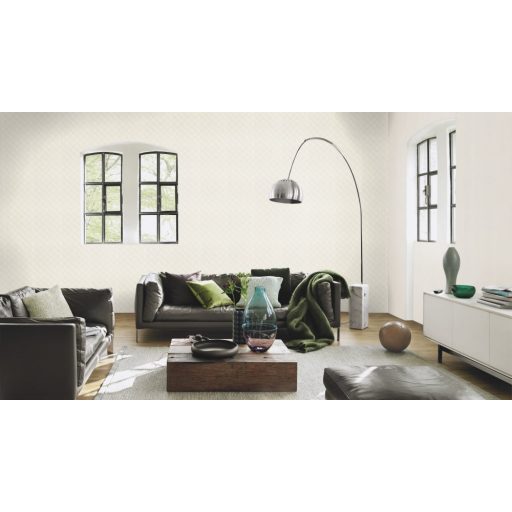 Rasch Tropical House 687910 Geometrikus bambusz struktúrájú grafikus 3D minta csillogó krémfehér fényes mintarészletek tapéta