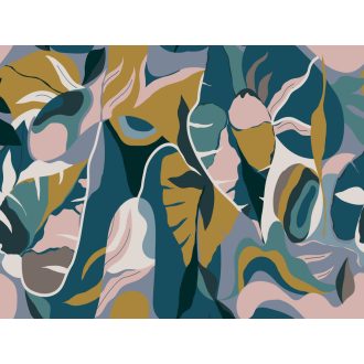   Rasch Tropical House 688177 Botanikus Picassoi egzotikum művészi trópusi levelek virágok kék zöld sárga rózsaszín fehér falpanel