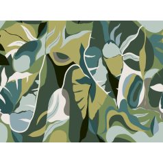   Rasch Tropical House 688184 Botanikus Picassoi egzotikum művészi trópusi levelek virágok kék zöld sárga szürke fehér falpanel