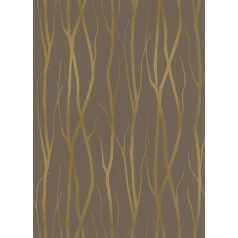   Faág vagy vastag növényi szál mintázata sötétbarna és fémes arany tónus fényes mintajzolat tapéta
