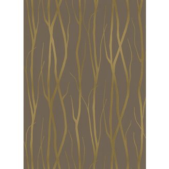   Faág vagy vastag növényi szál mintázata sötétbarna és fémes arany tónus fényes mintajzolat tapéta