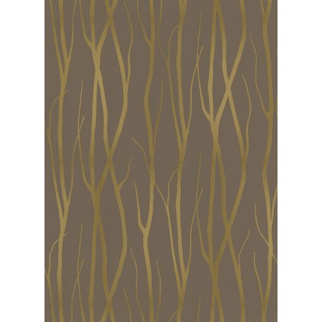 Faág vagy vastag növényi szál mintázata sötétbarna és fémes arany tónus fényes mintajzolat tapéta