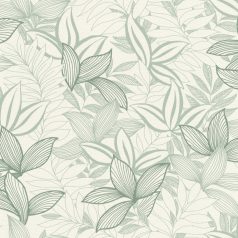   Változatos levelek vázlatos grafikai megjelenítése textil háttéren krémfehér menta és zsályazöld tónus tapéta