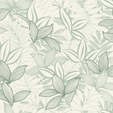 Változatos levelek vázlatos grafikai megjelenítése textil háttéren krémfehér menta és zsályazöld tónus tapéta