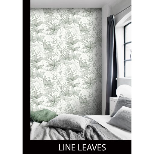 Változatos levelek vázlatos grafikai megjelenítése textil háttéren krémfehér menta és zsályazöld tónus tapéta