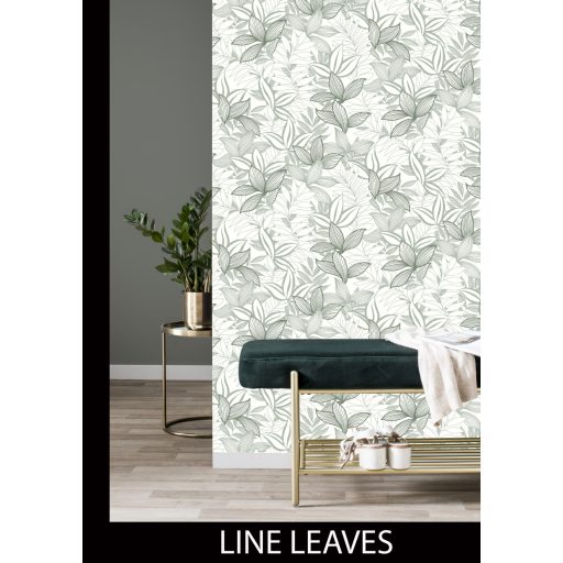 Változatos levelek vázlatos grafikai megjelenítése textil háttéren krémfehér menta és zsályazöld tónus tapéta