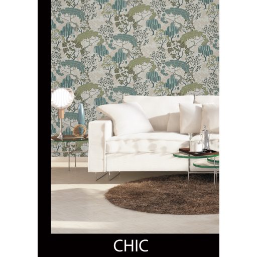 Egy varázsige és már is az álomerdő közepén állsz - stilizált fák és lombkoronák fehér rózsaszín zöld és türkiz tónus tapéta