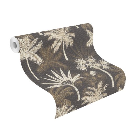 WOW! Filigrán pálmák rajza art deco háttéren fekete fehér és arany tónus tapéta