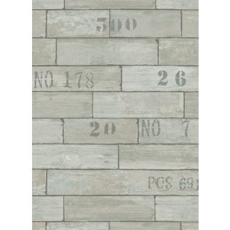   Erismann Fashion Wood 6914-08 Natur faminta számozott dobozok szürke türkiz szürkészöld tapéta