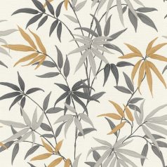   Meghitt hangulat - Falra kapaszkodó bambuszlevelek krémfehér zöld szürke és aranysárga tónus tapéta